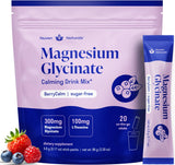 Nuven Naturals Magnesium Glycinate L-Theanine en bouteille, bleu et framboise, soutien potentiel au sommeil.