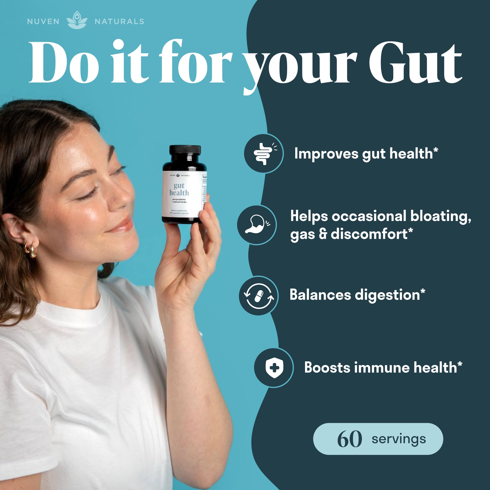 Nuven Naturals Gut Health - Inuline prébiotique alimentant les bonnes bactéries