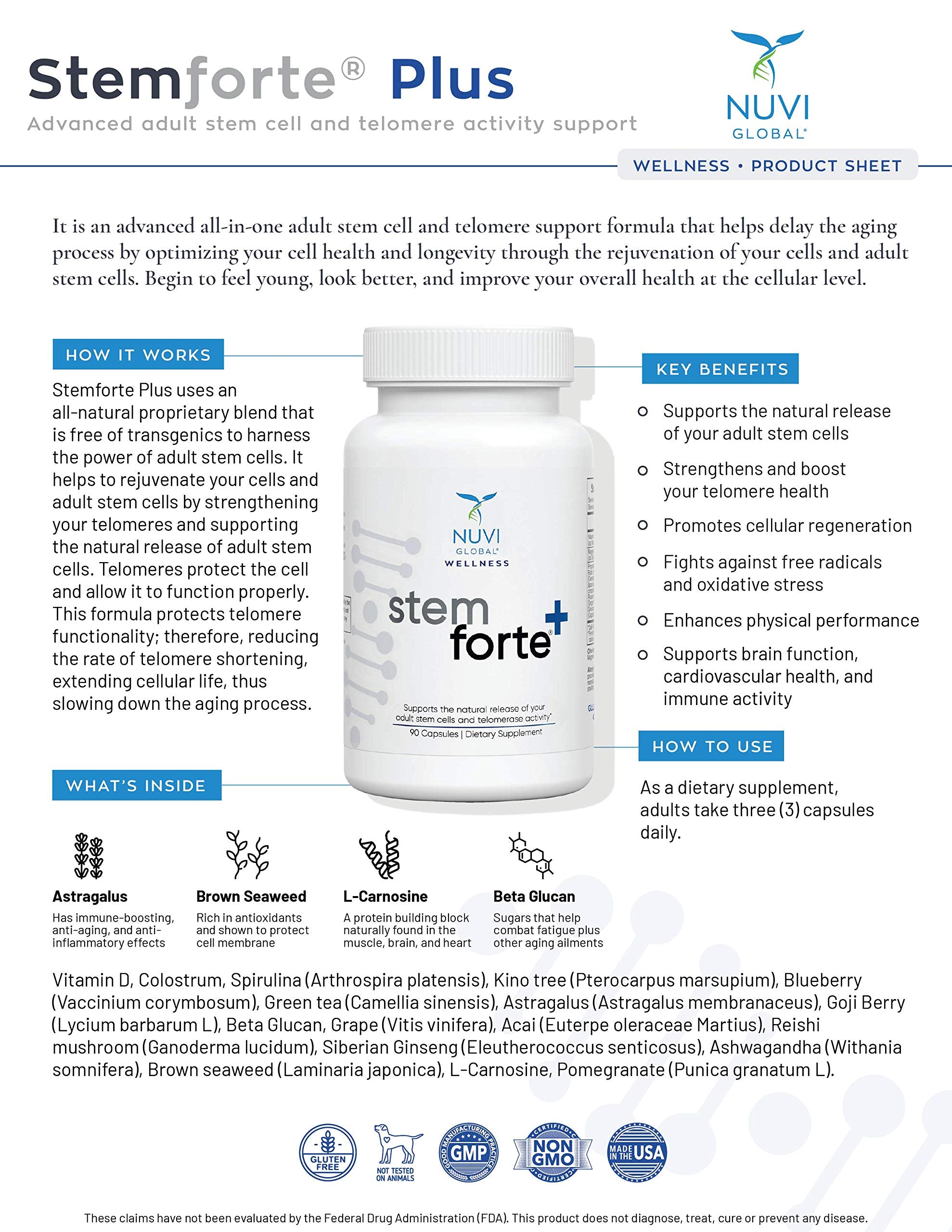 NuVi Global Stemforte Plus, avantages pour la santé cardio-vasculaire avec des nutriments.