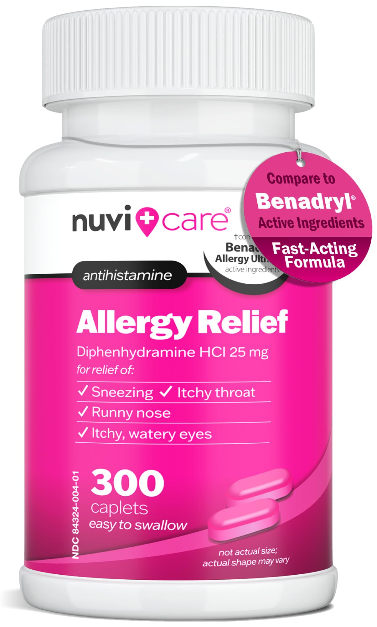 NUVICARE – emballage rose, soulagement rapide des symptômes allergiques.
