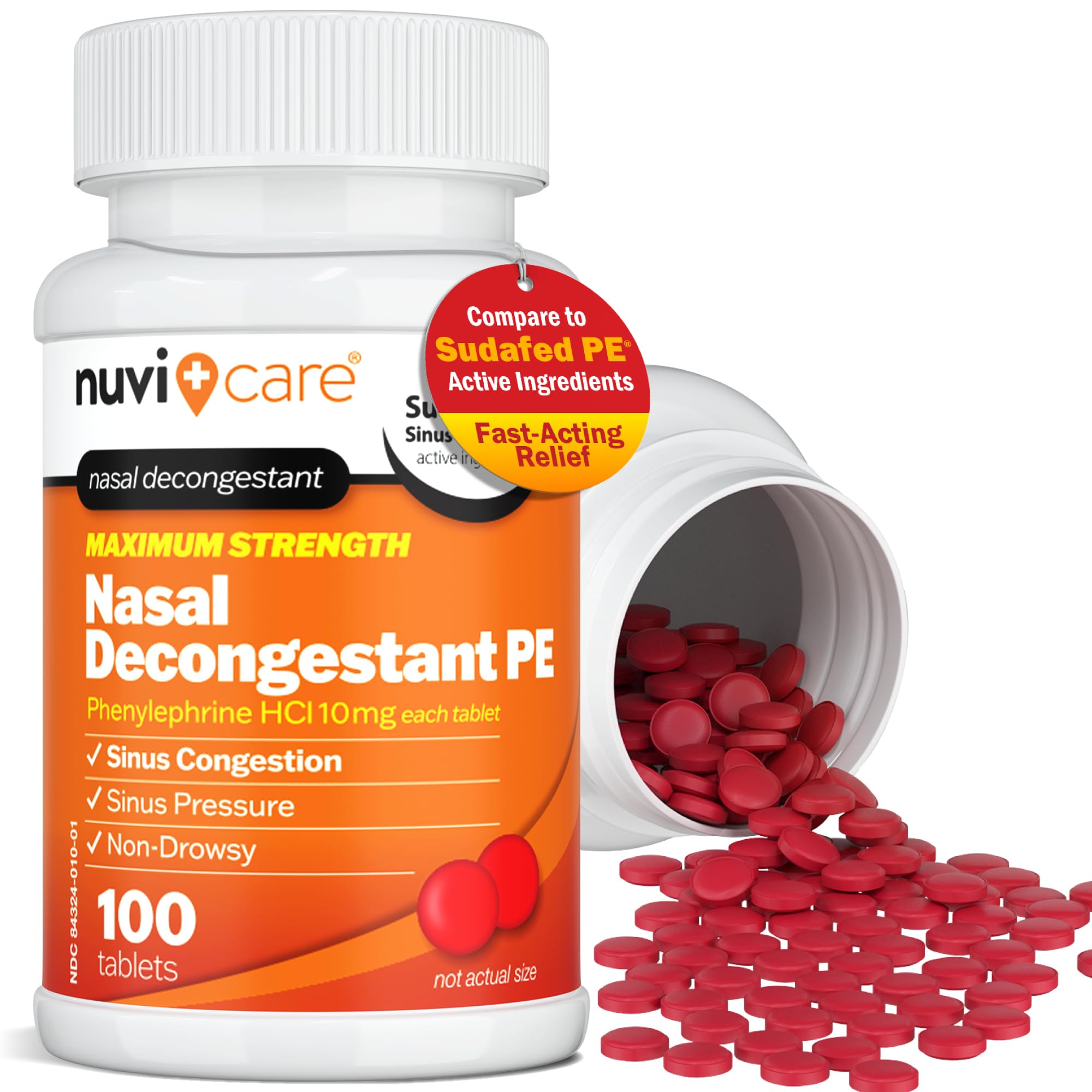 NUVICARE Max Strength PE – comprimés rouges faciles à avaler, respiration libre.