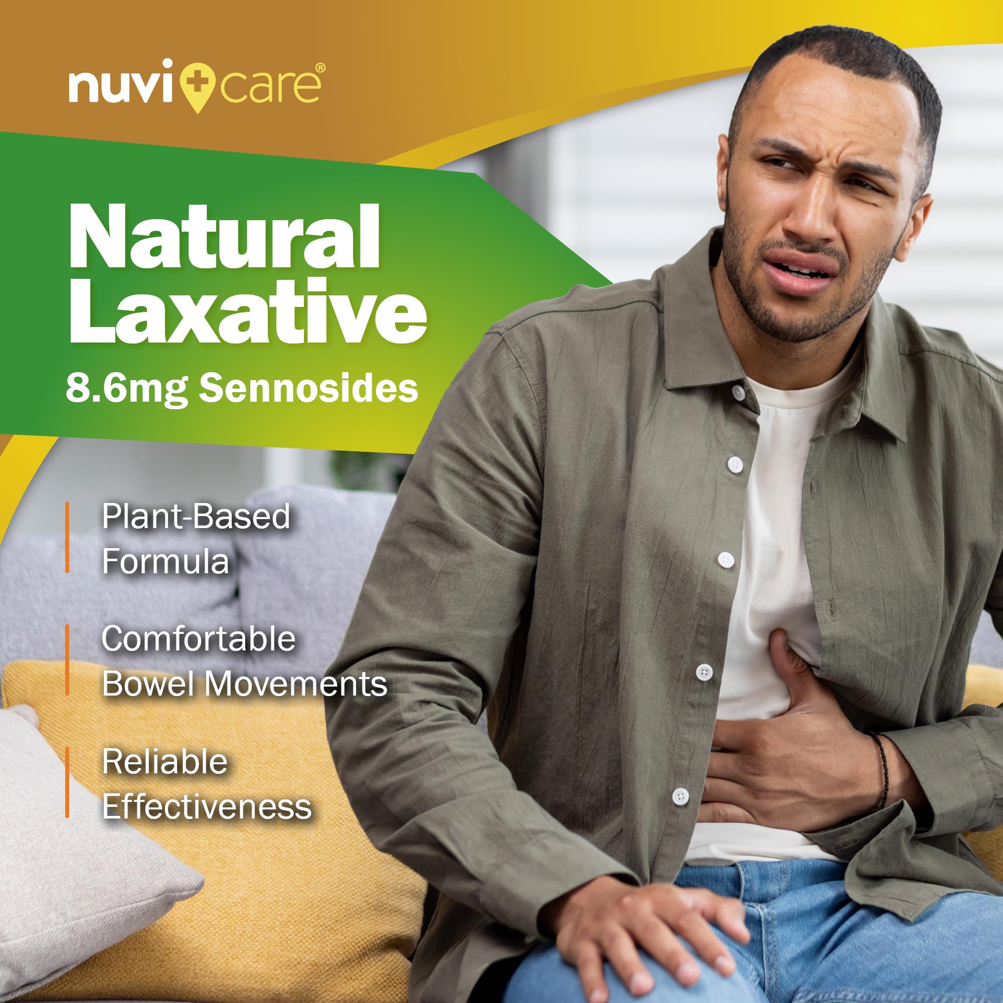 NUVICARE Senna – comprimés illustrant une digestion douce.