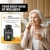 Capsules NuVitality près d'un verre d'eau; routine articulations et mobilité.