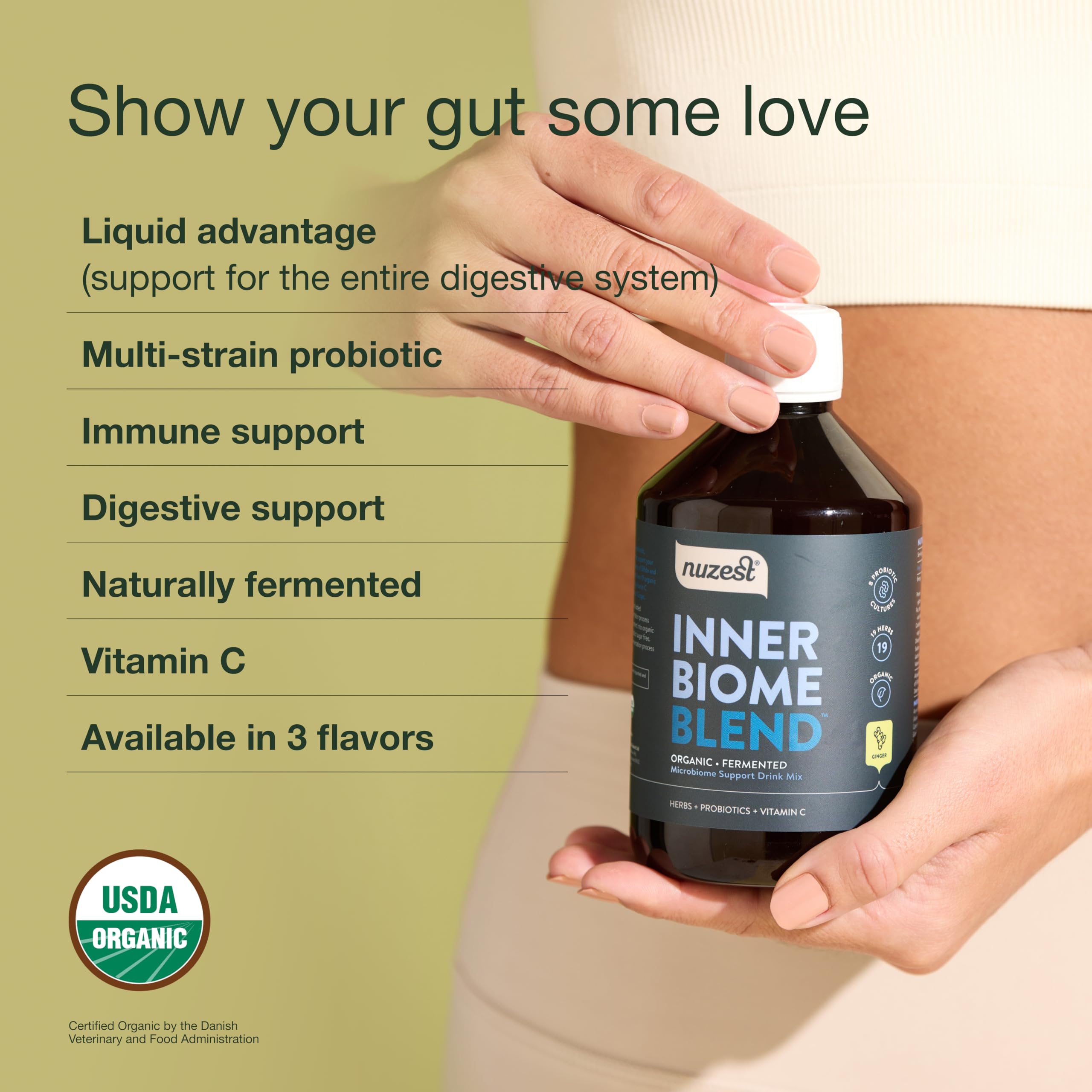 Ingrédients probiotiques du Inner Biome Blend affichés sur l’étiquette