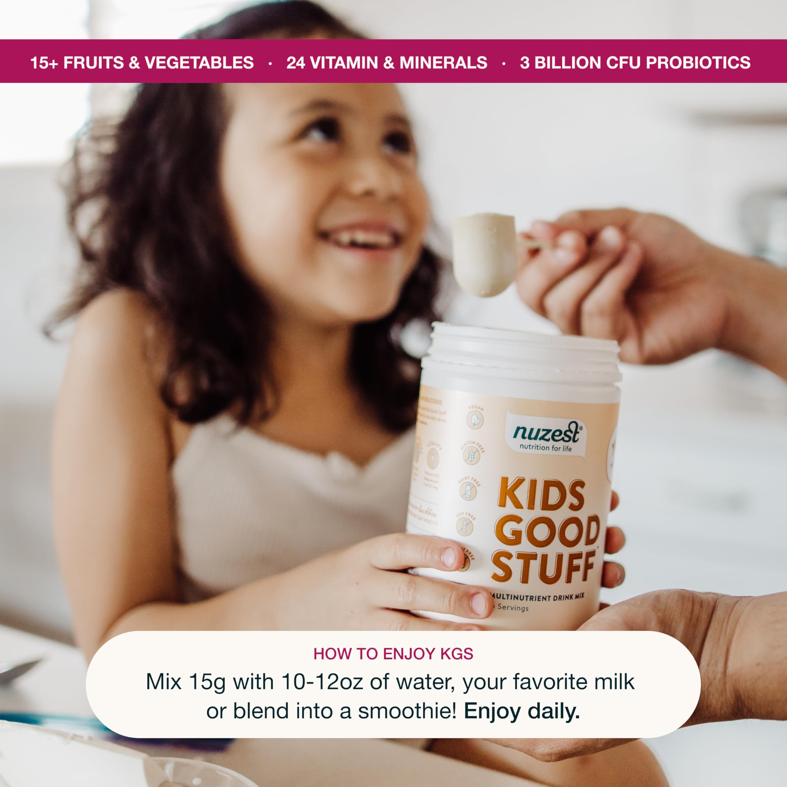 Nuzest Kids Good Stuff ingrédients fruits et légumes pour un apport varié