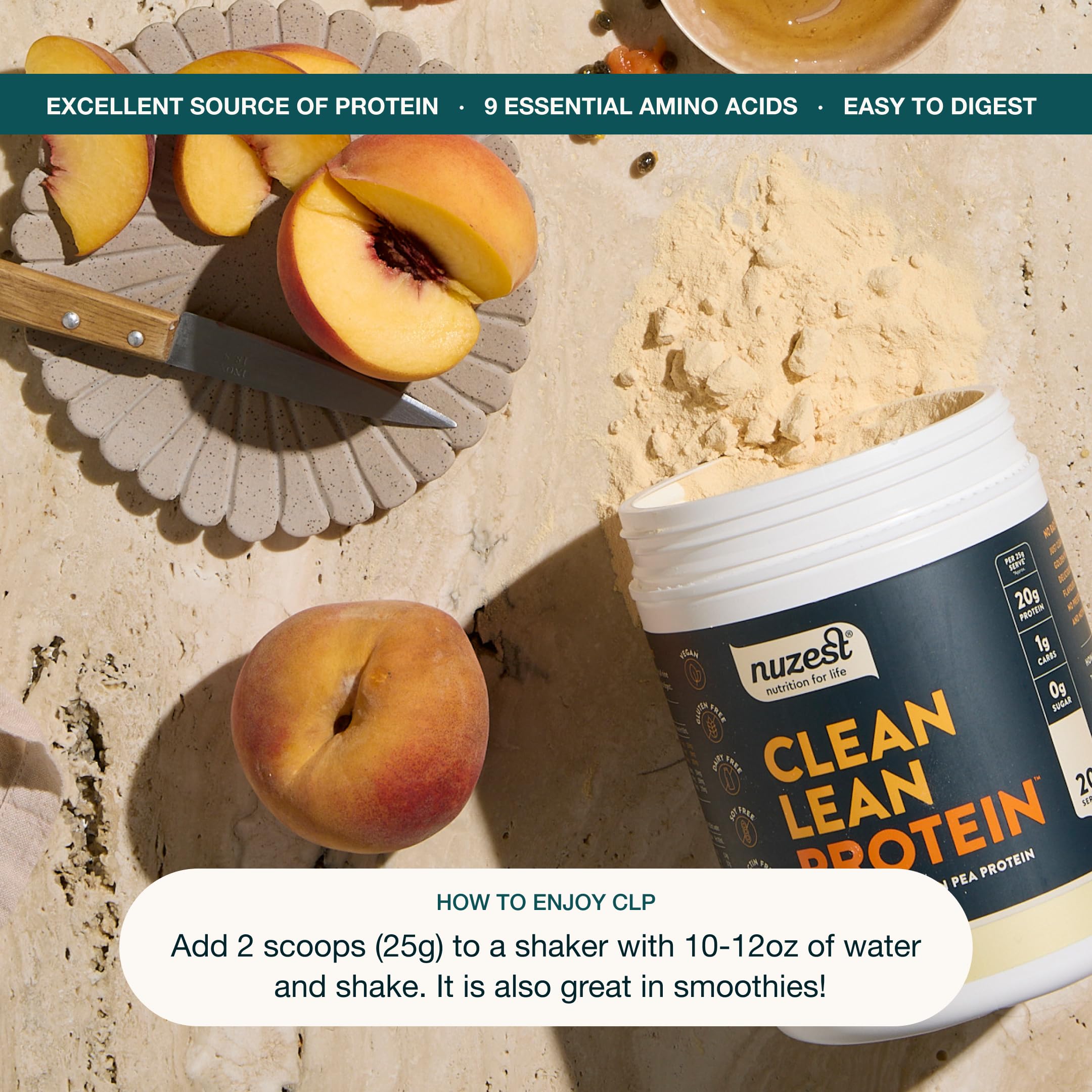 Nuzest Poudre pois vanille — neuf acides aminés essentiels pour soutenir l'effort