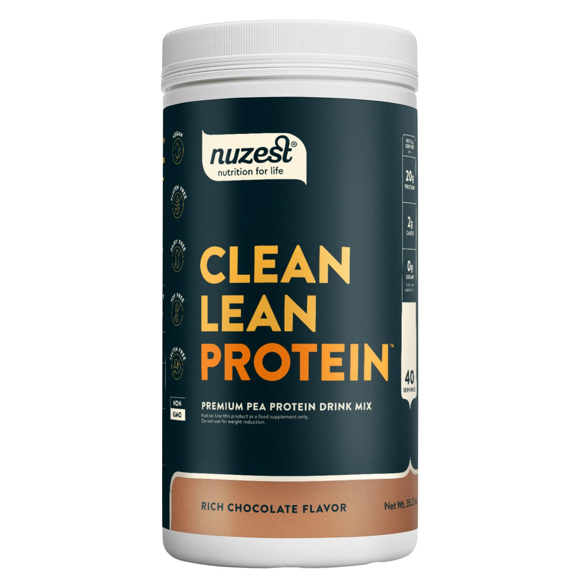 Nuzest Poudre Protéine de Pois dans une bouteille prête à l’emploi.