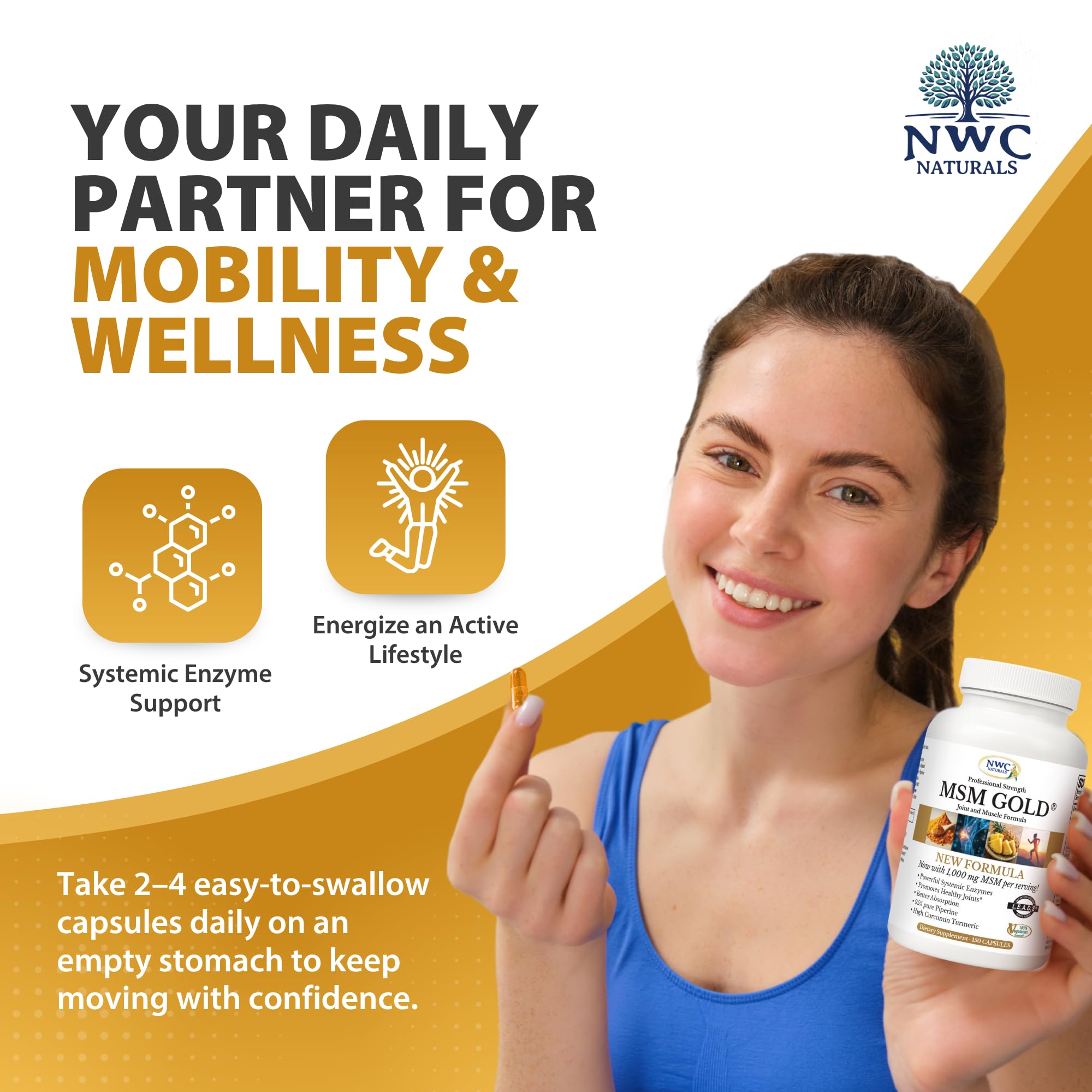 NWC Naturals MSM Gold – peut aider à la flexibilité lors d'activités physiques.