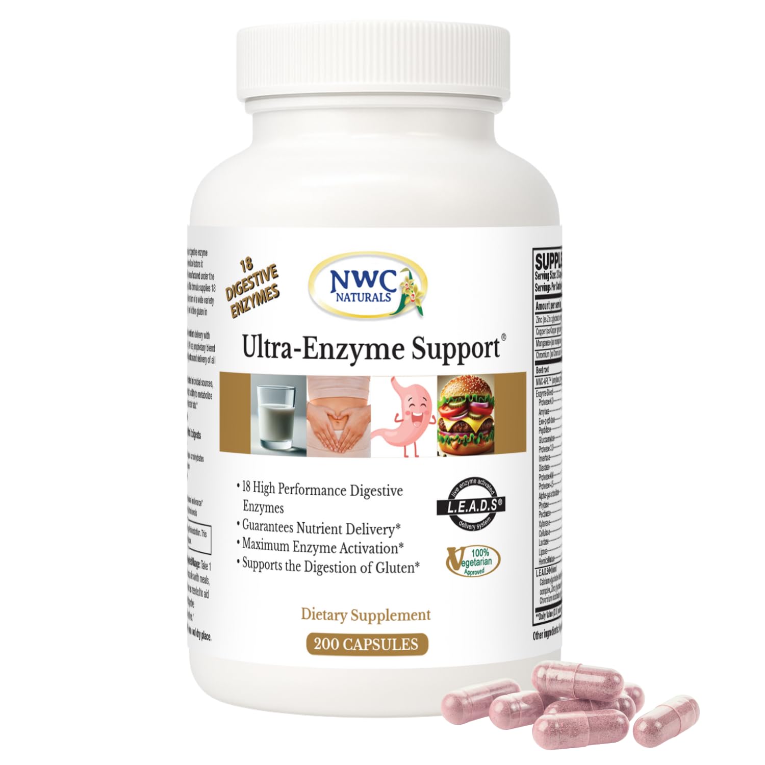 NWC Naturals Ultra-Enzyme Support – bouteille, améliore la digestion après repas