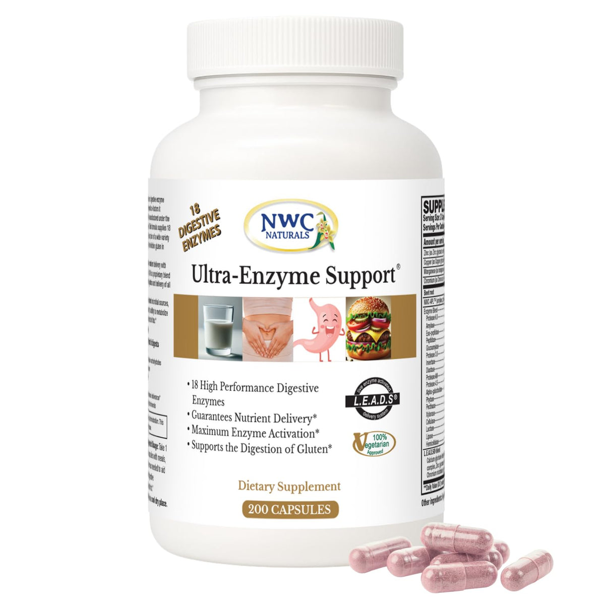 NWC Naturals Ultra-Enzyme Support – bouteille, améliore la digestion après repas