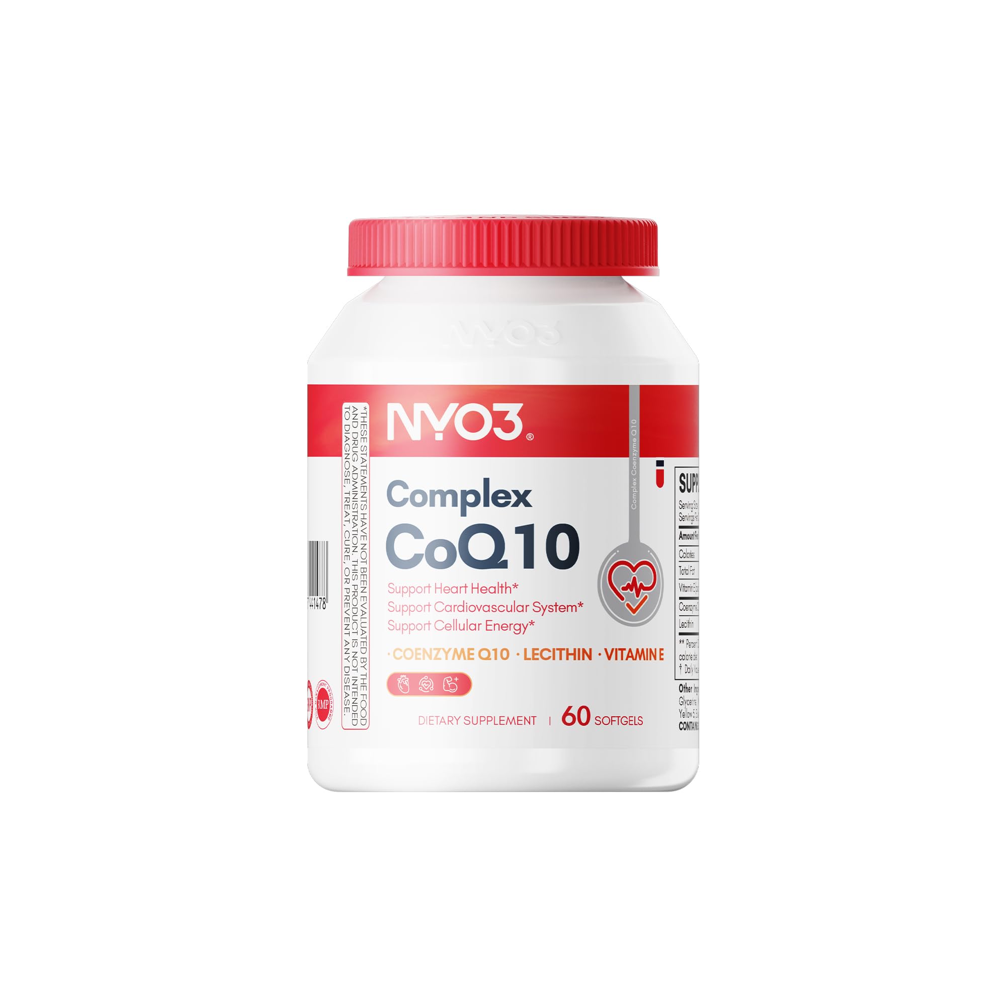 NYO3 CoQ10 : bouteille de capsules molles faciles à avaler pour l'énergie quotidienne.
