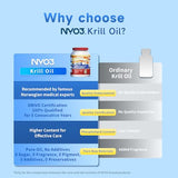 NYO3 étiquette huile de krill, informations qualité visibles.