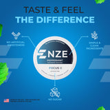 NZE Focus goût menthe rafraîchissant, agréable à utiliser en déplacement.