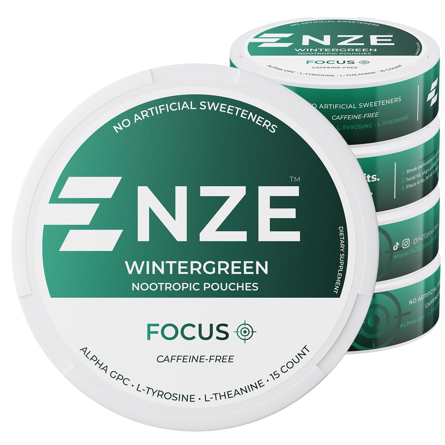 Pochettes NZE Focus sans caféine avec Wintergreen pour concentration discrète
