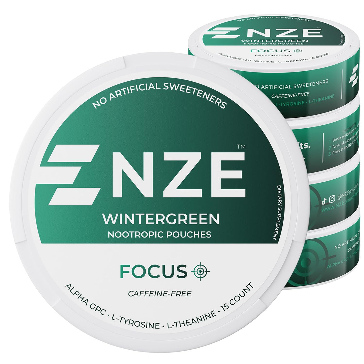 Pochettes NZE Focus sans caféine avec Wintergreen pour concentration discrète