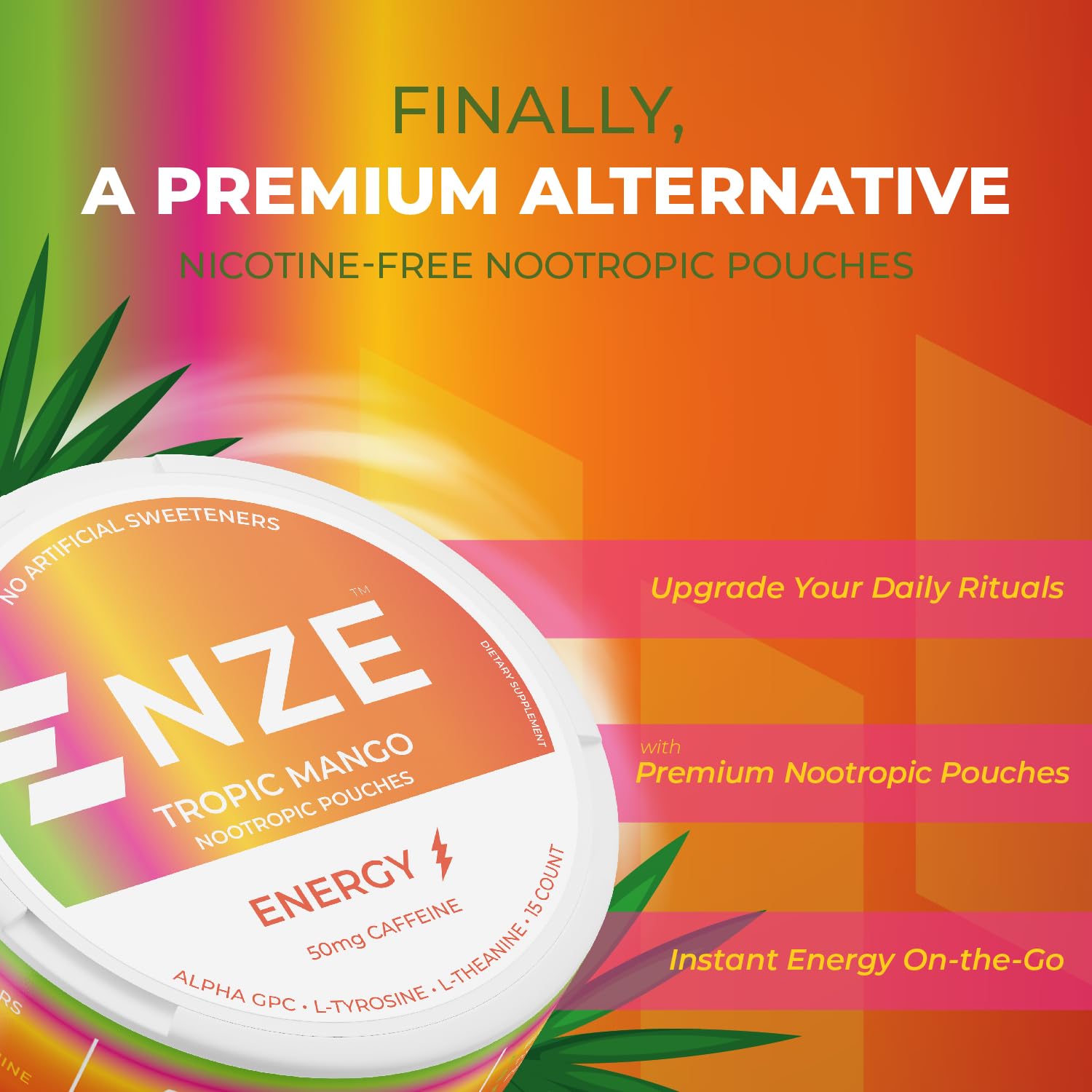 NZE Tropic Mango dose 50 mg – sachet individuel pour énergie en déplacement