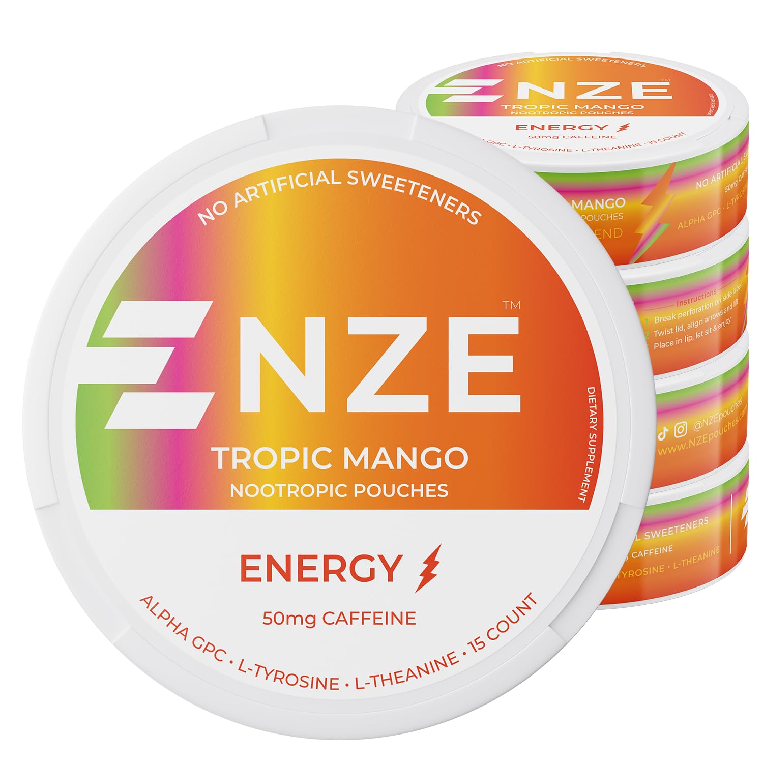 Poche NZÉ Tropic Mango dans son emballage, énergie rapide sans sucre pour bien démarrer