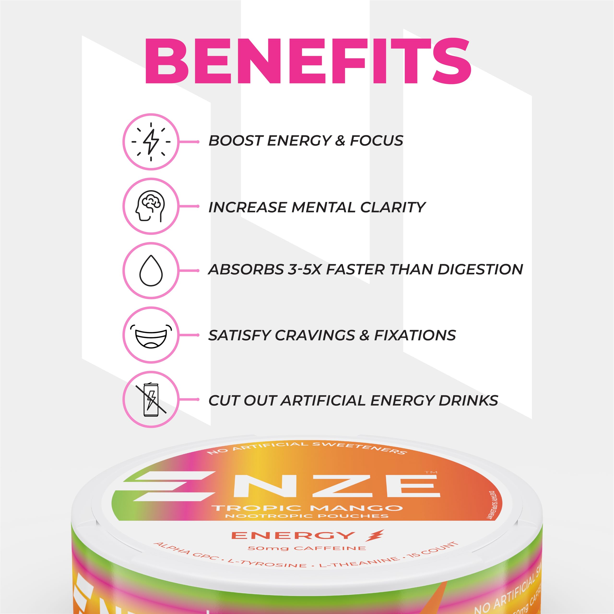 Poche NZÉ Tropic Mango avec L-Theanine et nootropiques – concentration