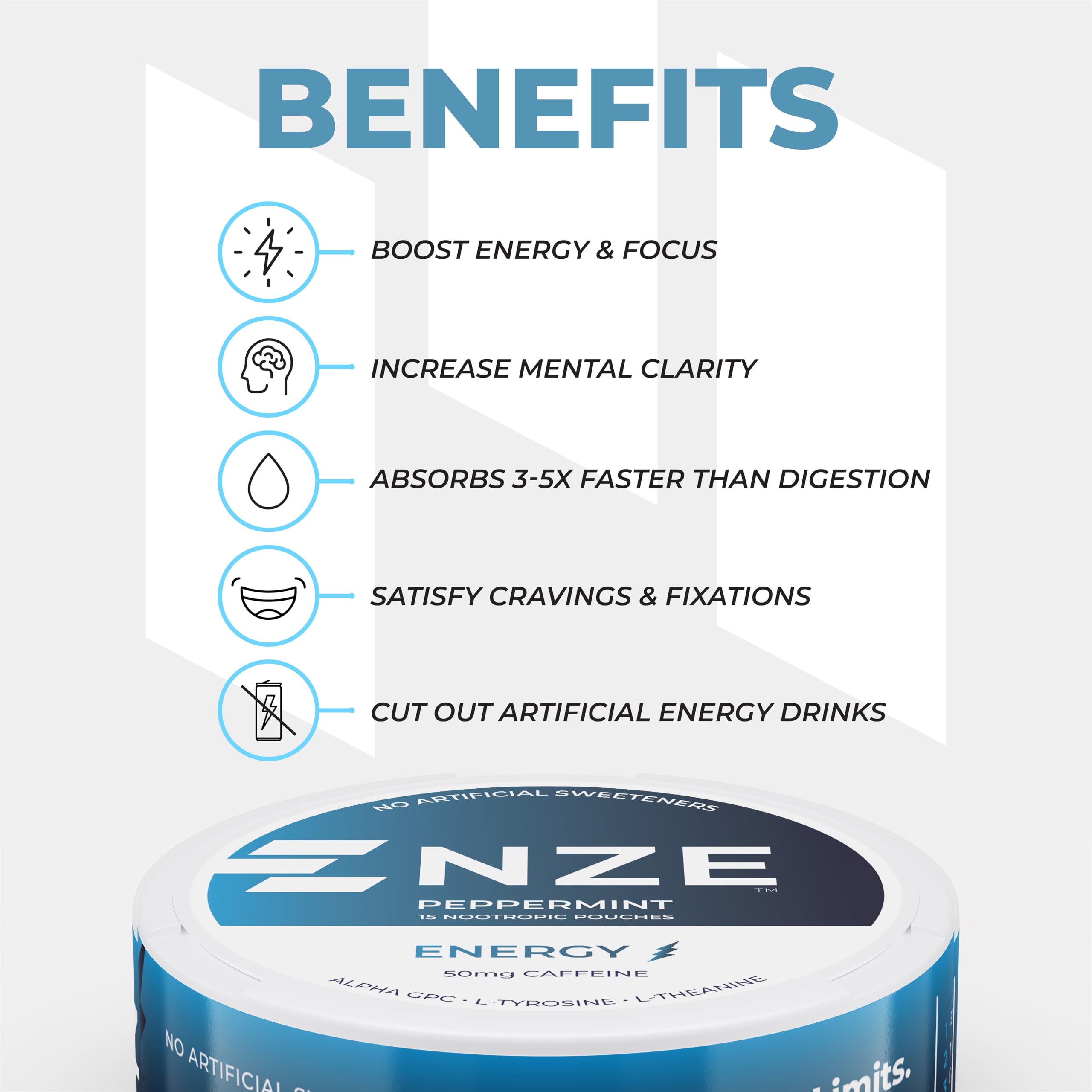 Absorption rapide bucale avec sachet NZE menthe.