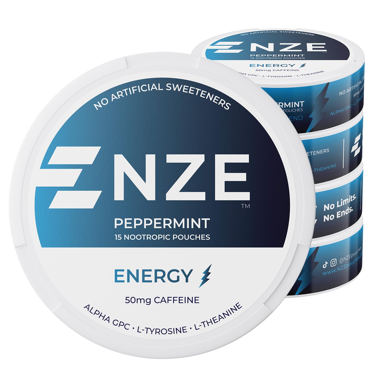 Sachets NZE Menthe avec odeur fraîche pour énergie rapide et concentration.
