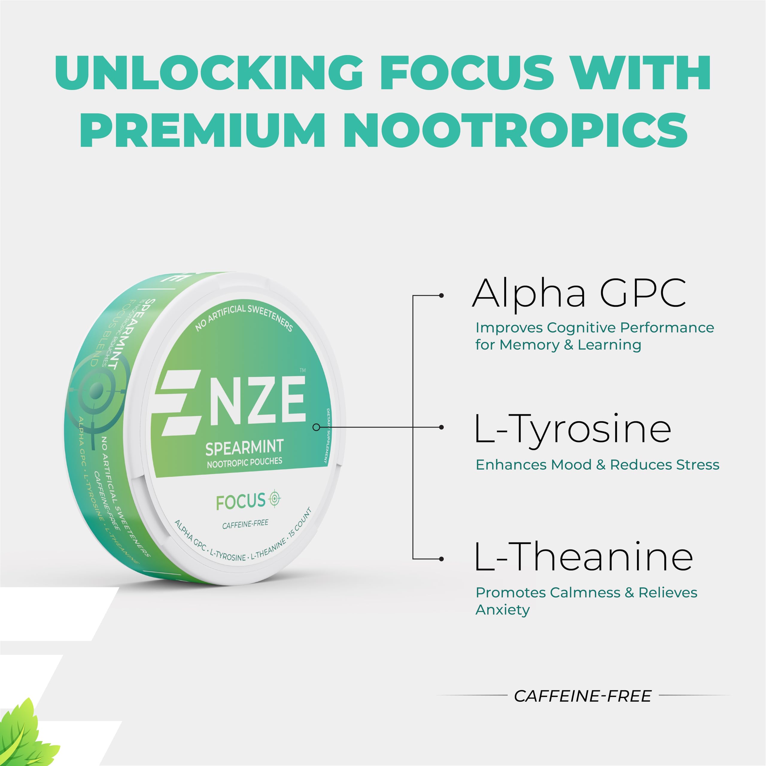 NZE sachets menthe composition 50 mg L-Tyrosine et Alpha GPC.