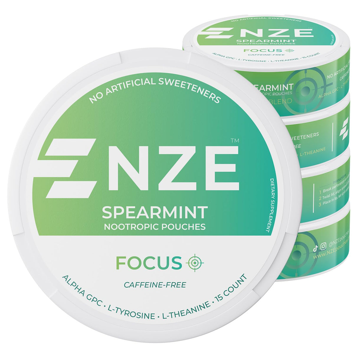 NZE sachets nootropiques sans caféine menthe photo-emballage, présentation premium.