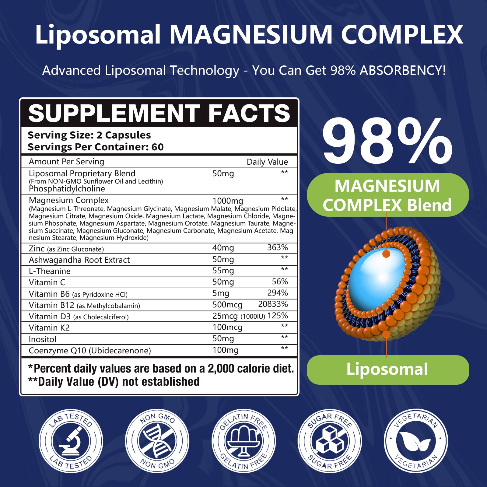 Oakevlp capsules magnésium 18 types pour une absorption efficace et douce.