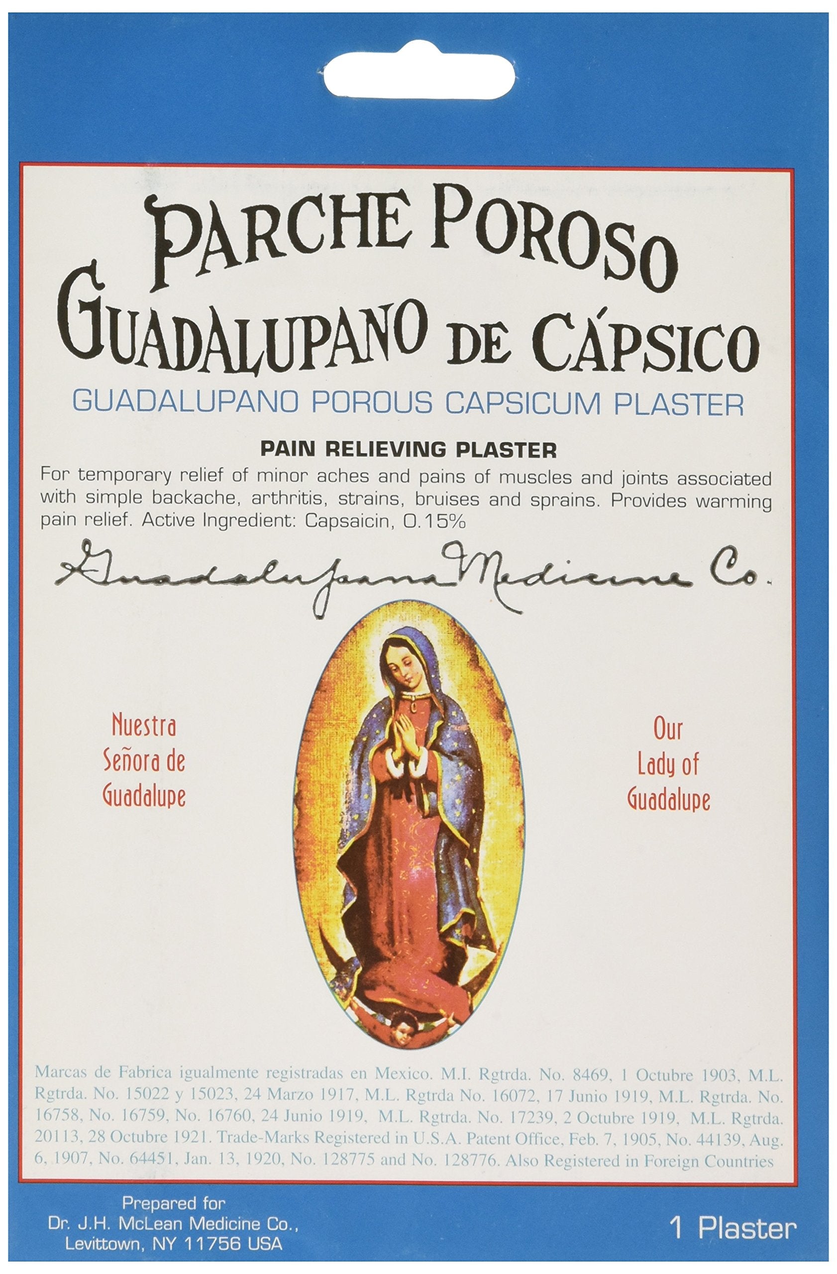 Plâtre Guadalupano Capsicum poreux d'OAKHURST pour usage externe et chaleur.