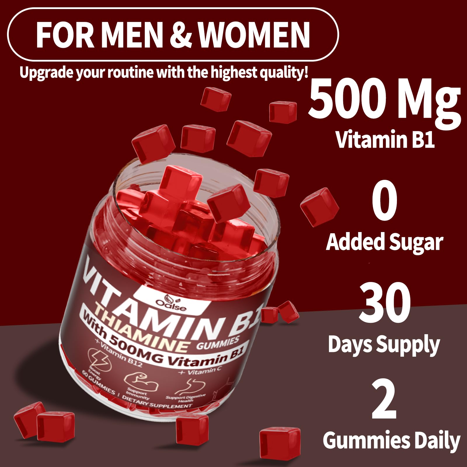 Saveur baies mélangées des gommes OALSE Thiamine B1, goût fruité agréable.