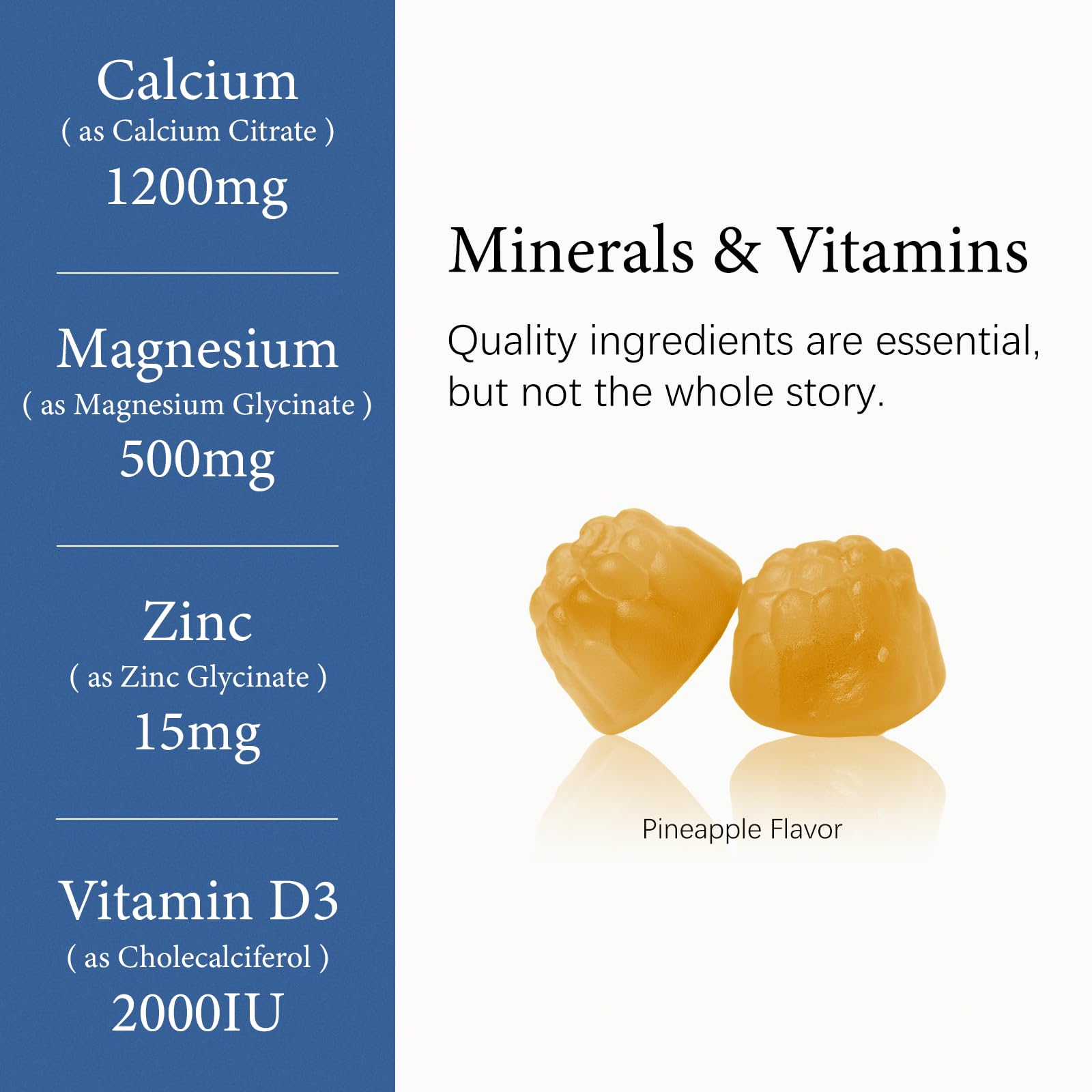 OASIS FORCE Gommes calcium 1200 mg D3 goût ananas, absorption douce.