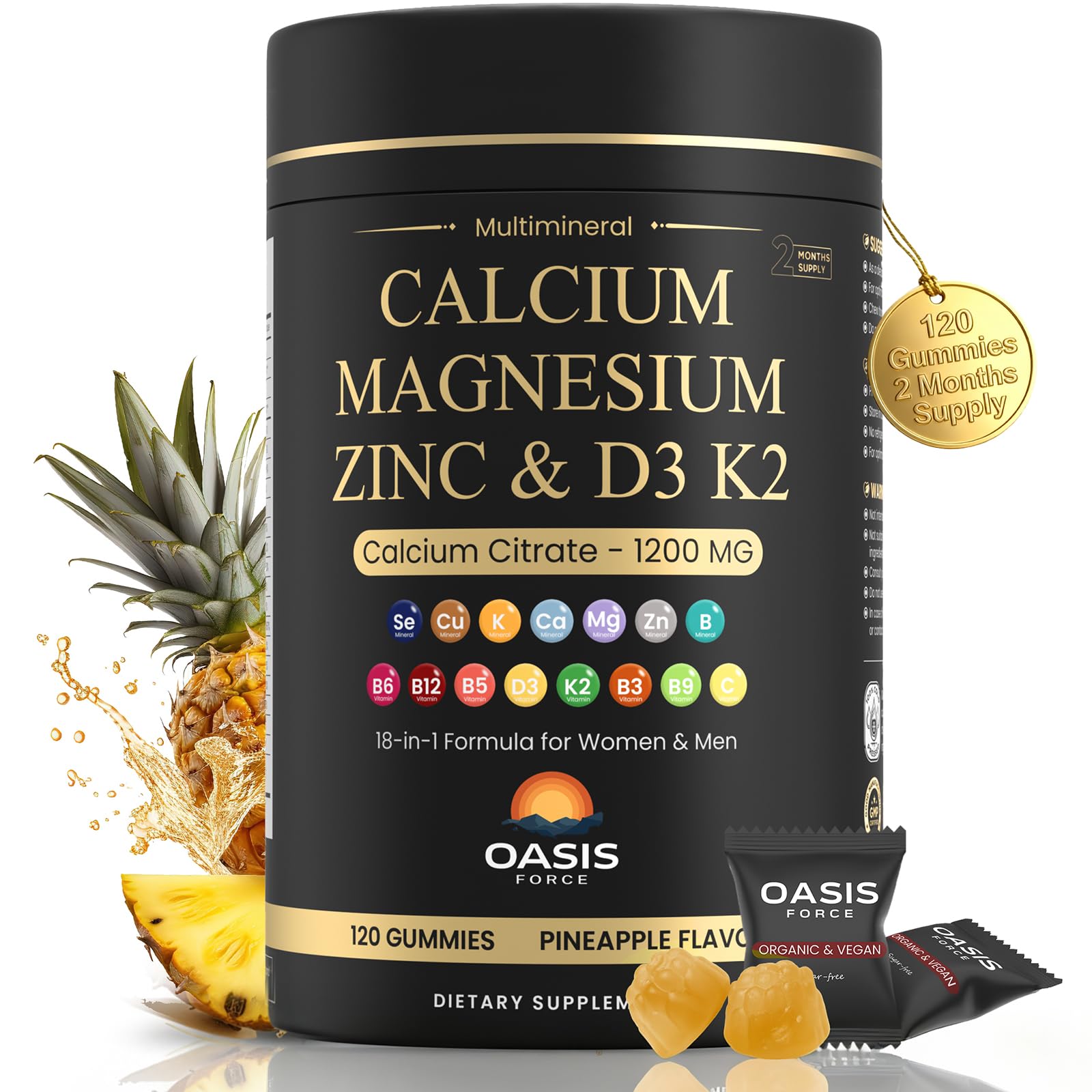 OASIS FORCE Gommes calcium 1200 mg D3, bocal facile à prendre.