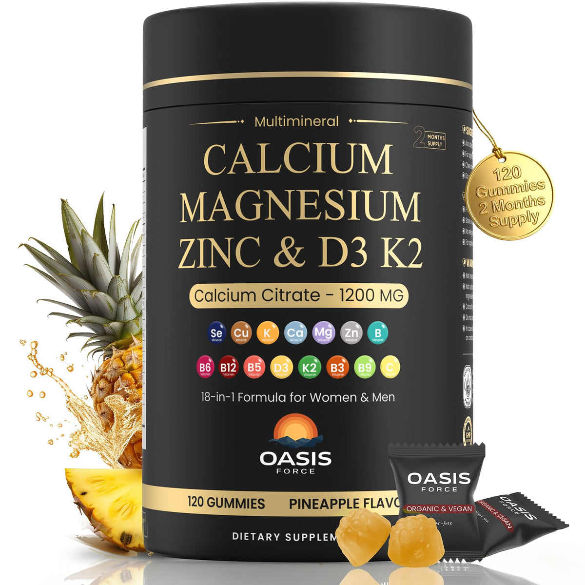 OASIS FORCE Gommes calcium 1200 mg D3, bocal facile à prendre.