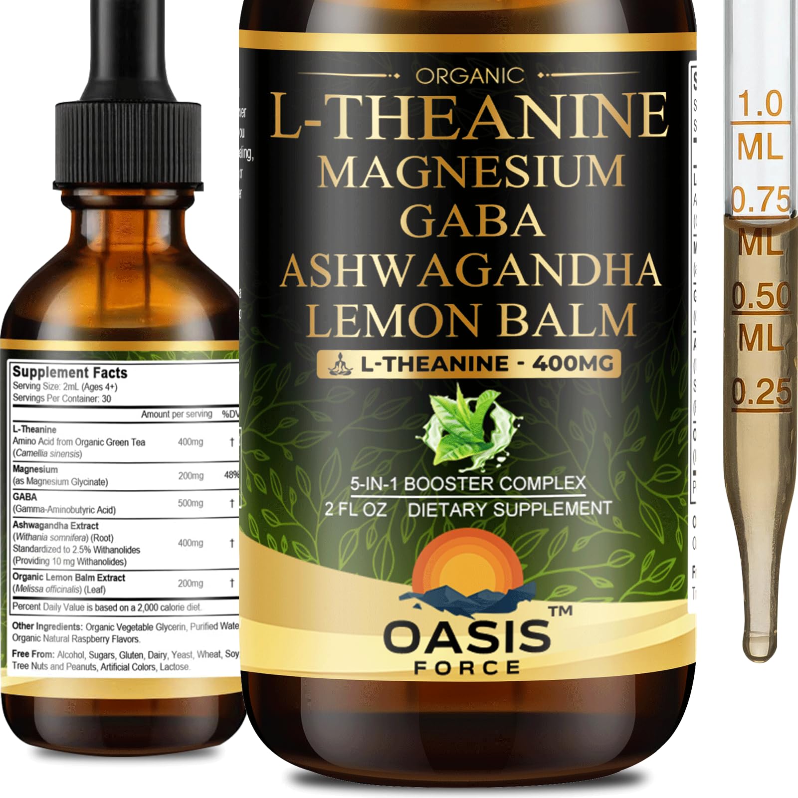 OASIS FORCE L-Theanine – bouteille gouttes pour utilisation facile et calme mental.