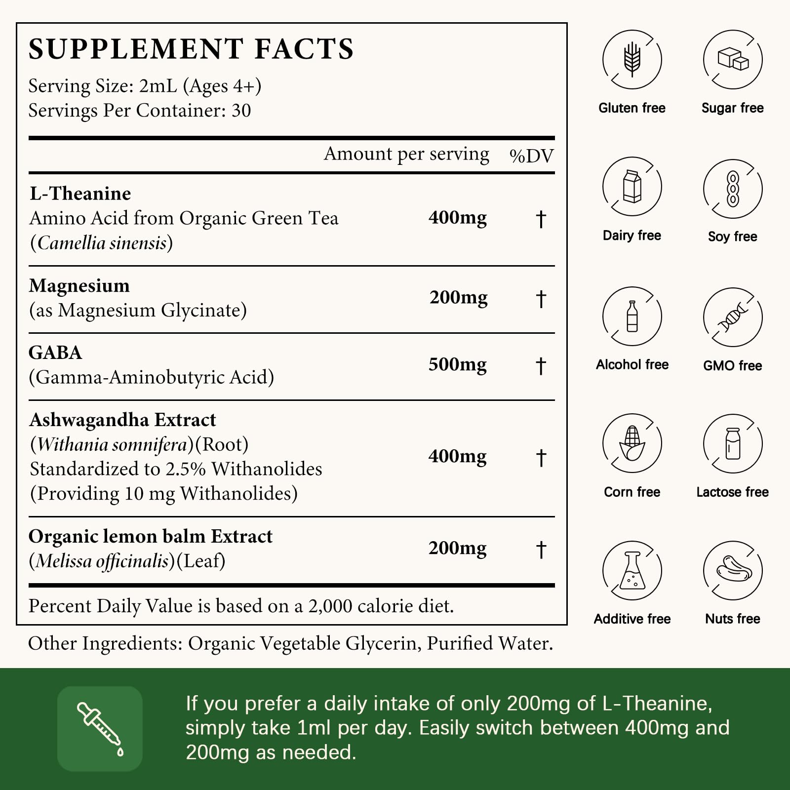 OASIS FORCE L-Theanine – gouttes versées dans un verre d'eau rapidement.