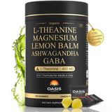 Oasis Force L-Theanine Gummies – bouteille et bouchées, soutien au calme quotidien.