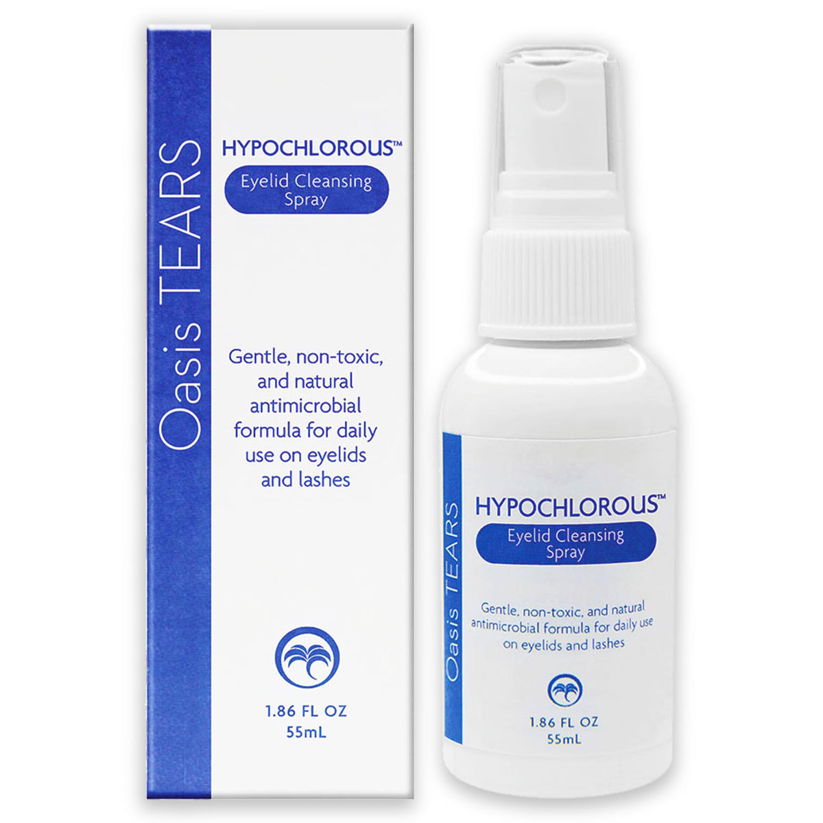 Oasis TEARS Hypochloreux, pulvérisation pratique pour nettoyer délicatement les paupières.