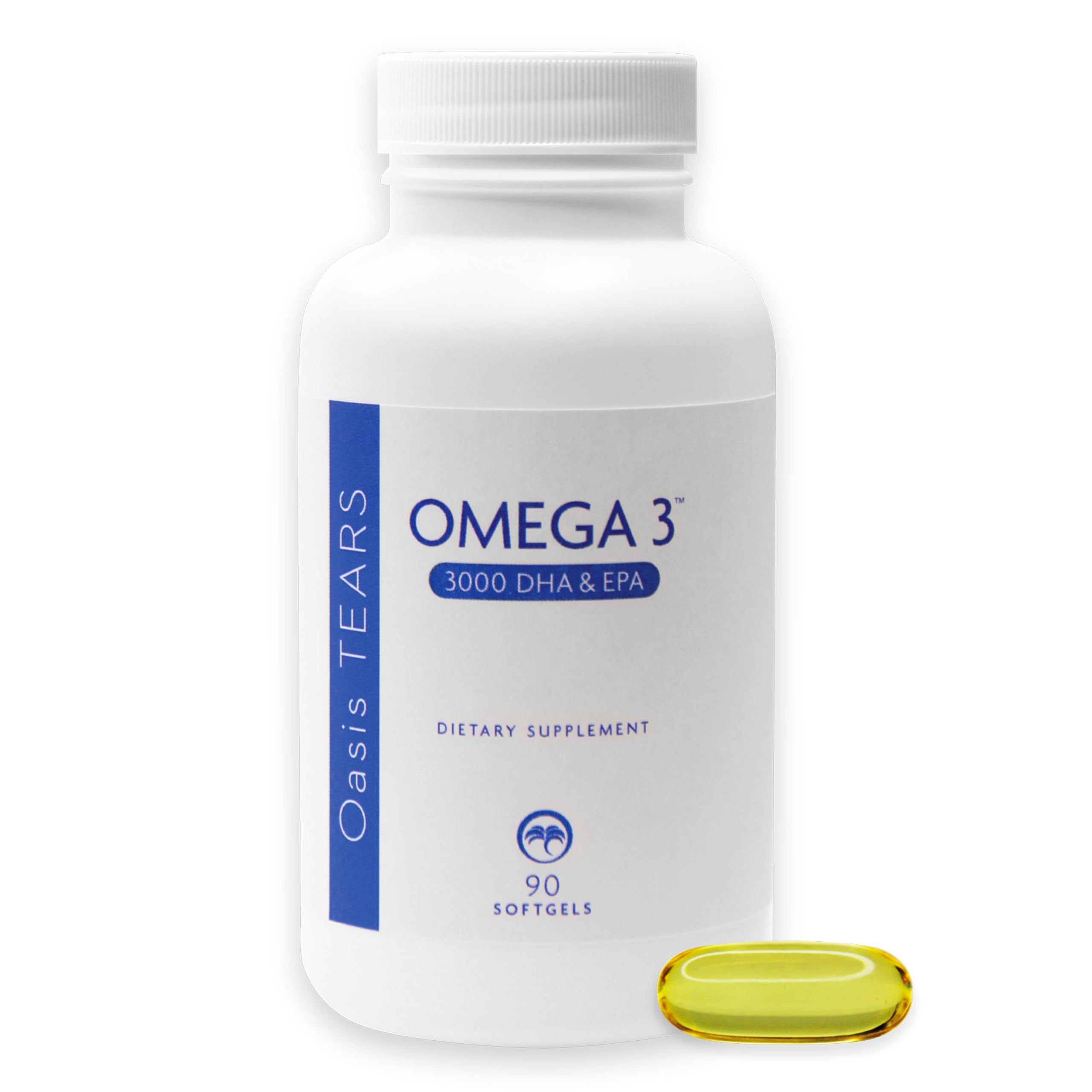 Oasis Tears Omega: bouteille de gélules molles facilitant la routine quotidienne.