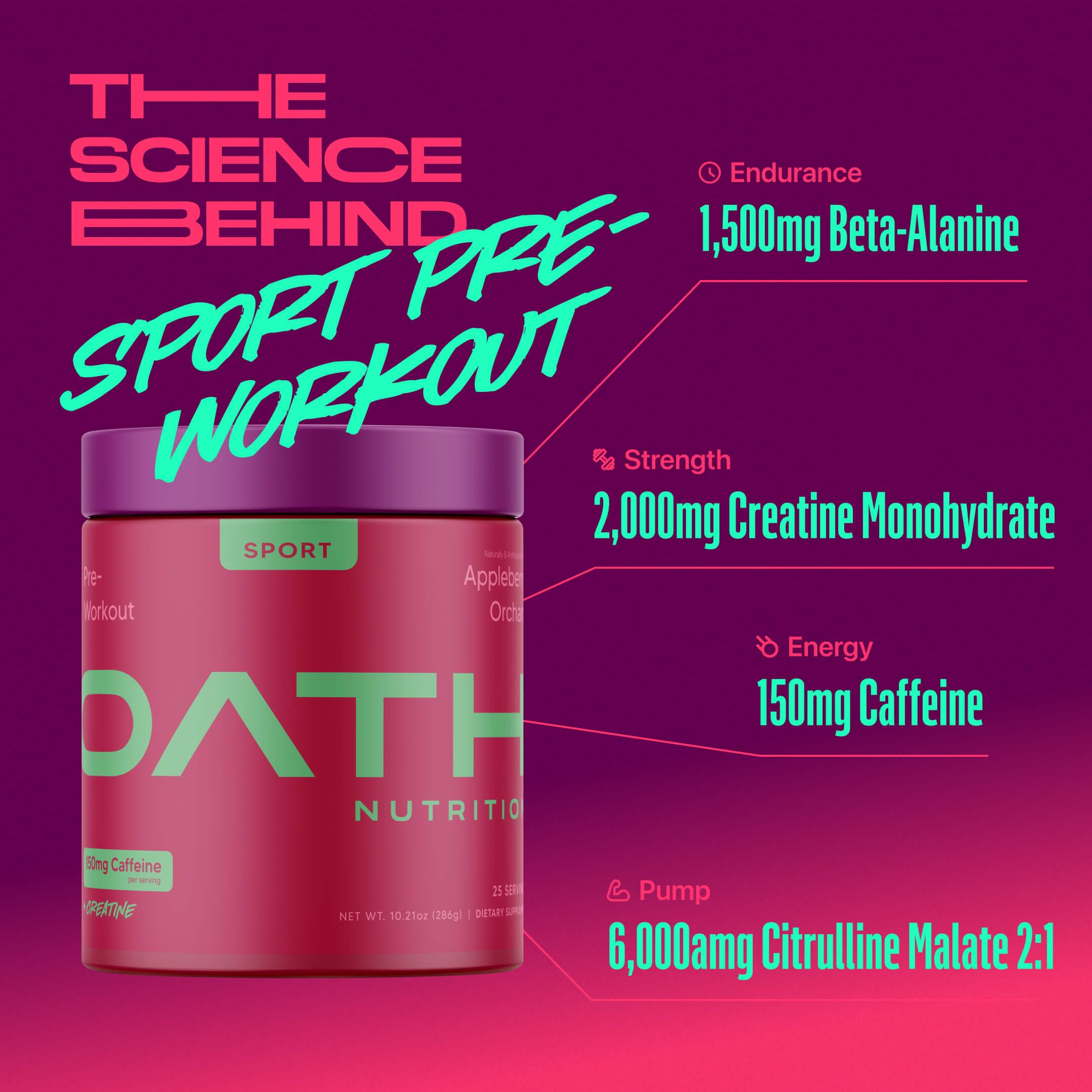 Oath Nutrition Sport sans sucre, pot de 25 portions.