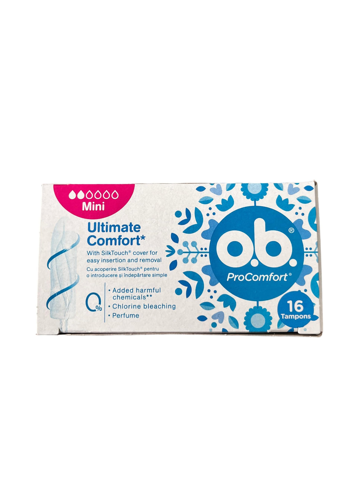 Tampon o.b. Comfort Pads Mini avec SilkTouch, insertion facile et douceur.