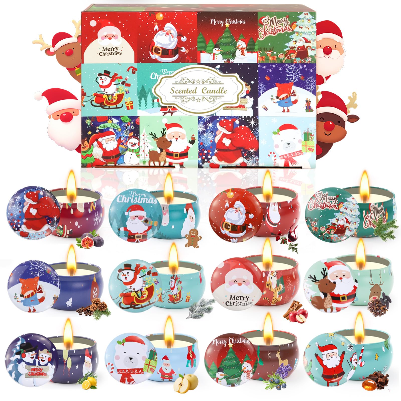 Obcxin Bougies Noël - ensemble 12 pots pour ambiance chaleureuse et durable.