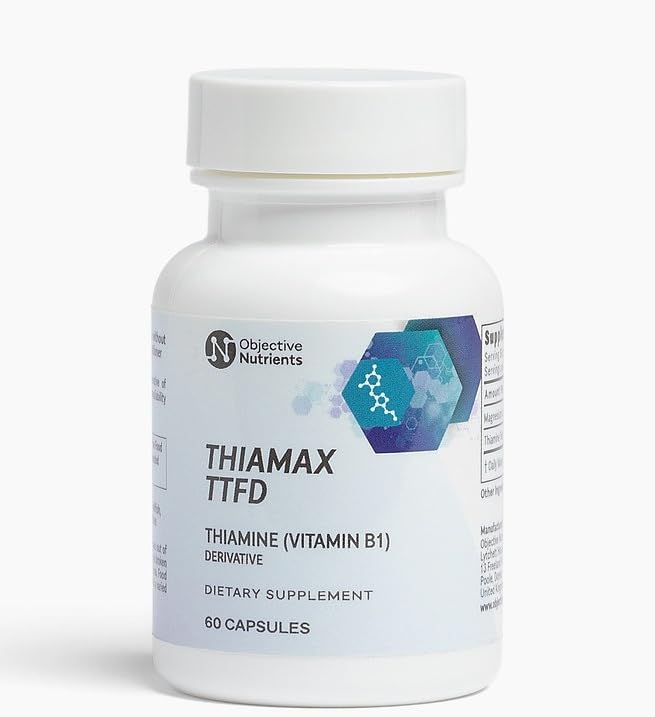 Thiamax par Objective Nutrients, bouteille, soutien potentiel d'énergie et concentration.