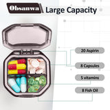 Obsanwa étui-pilules voyage compact dimensions 2,5 x 2,5 x 1,1 pouces.