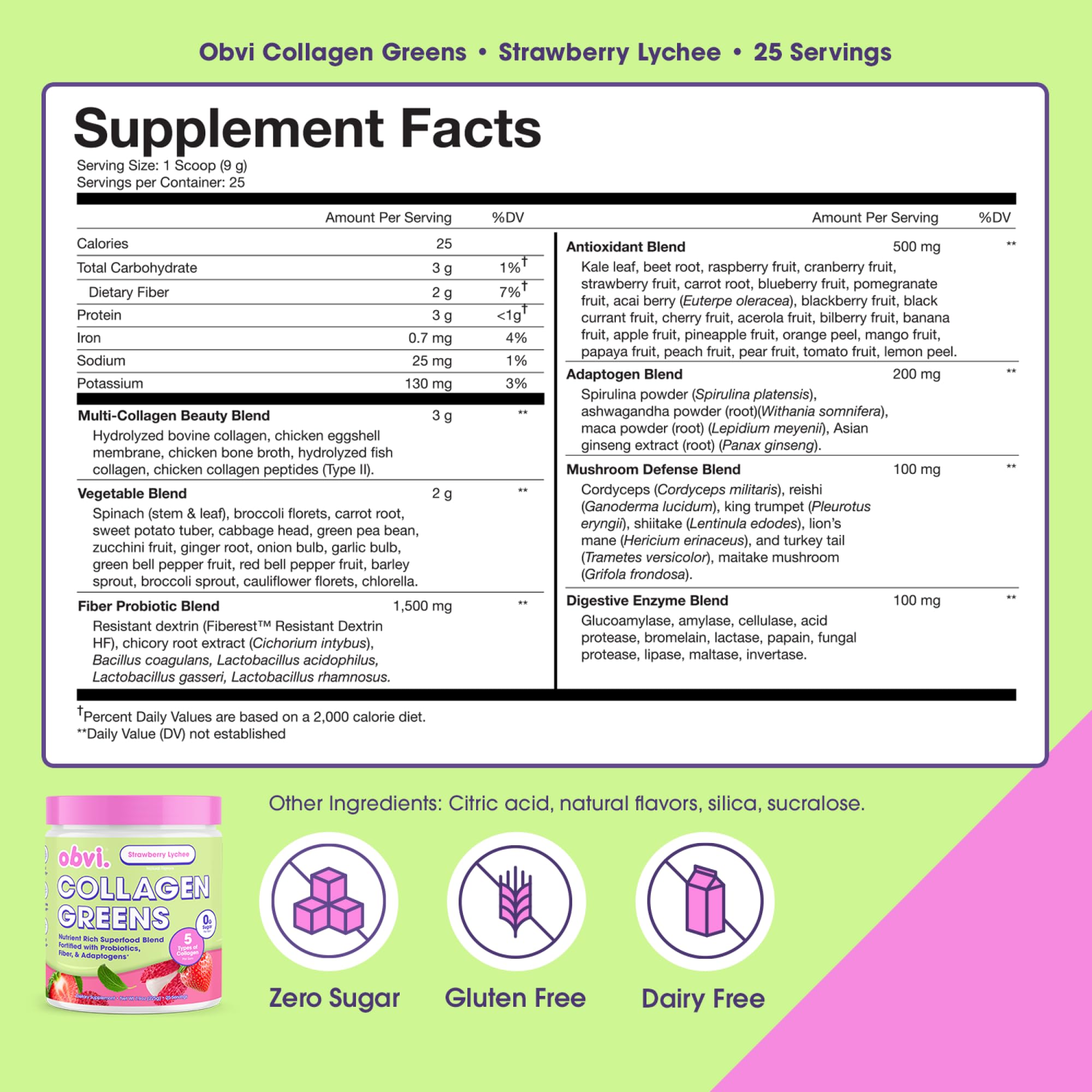 Cuillère-dose Obvi Collagen Greens pour une portion facile à mélanger.