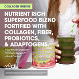Smoothie vert avec Obvi Collagen Greens, énergie quotidienne.