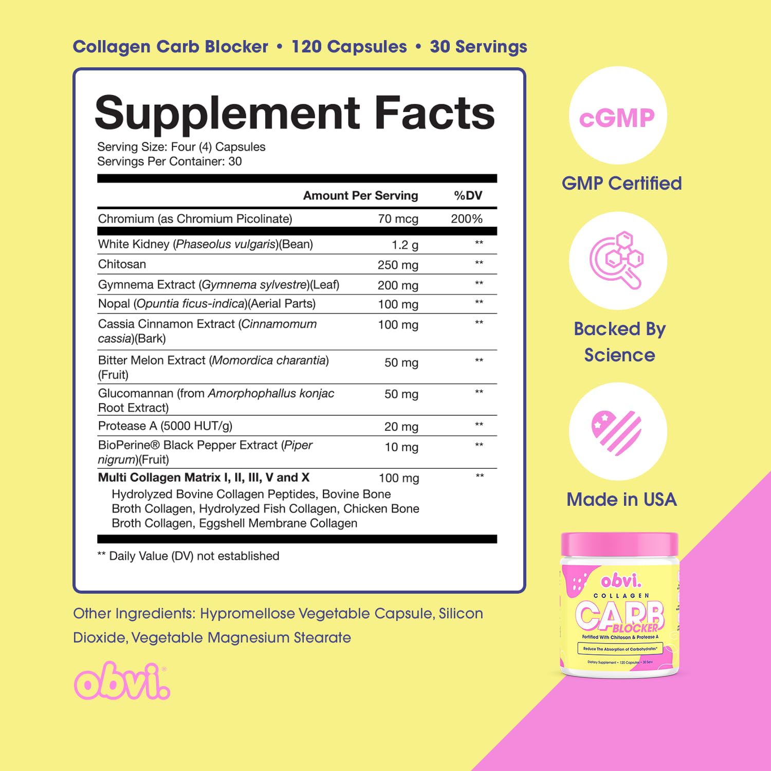 Capsules Obvi Guilt-Free Carb Blocker : faciles à prendre avant les repas riches.