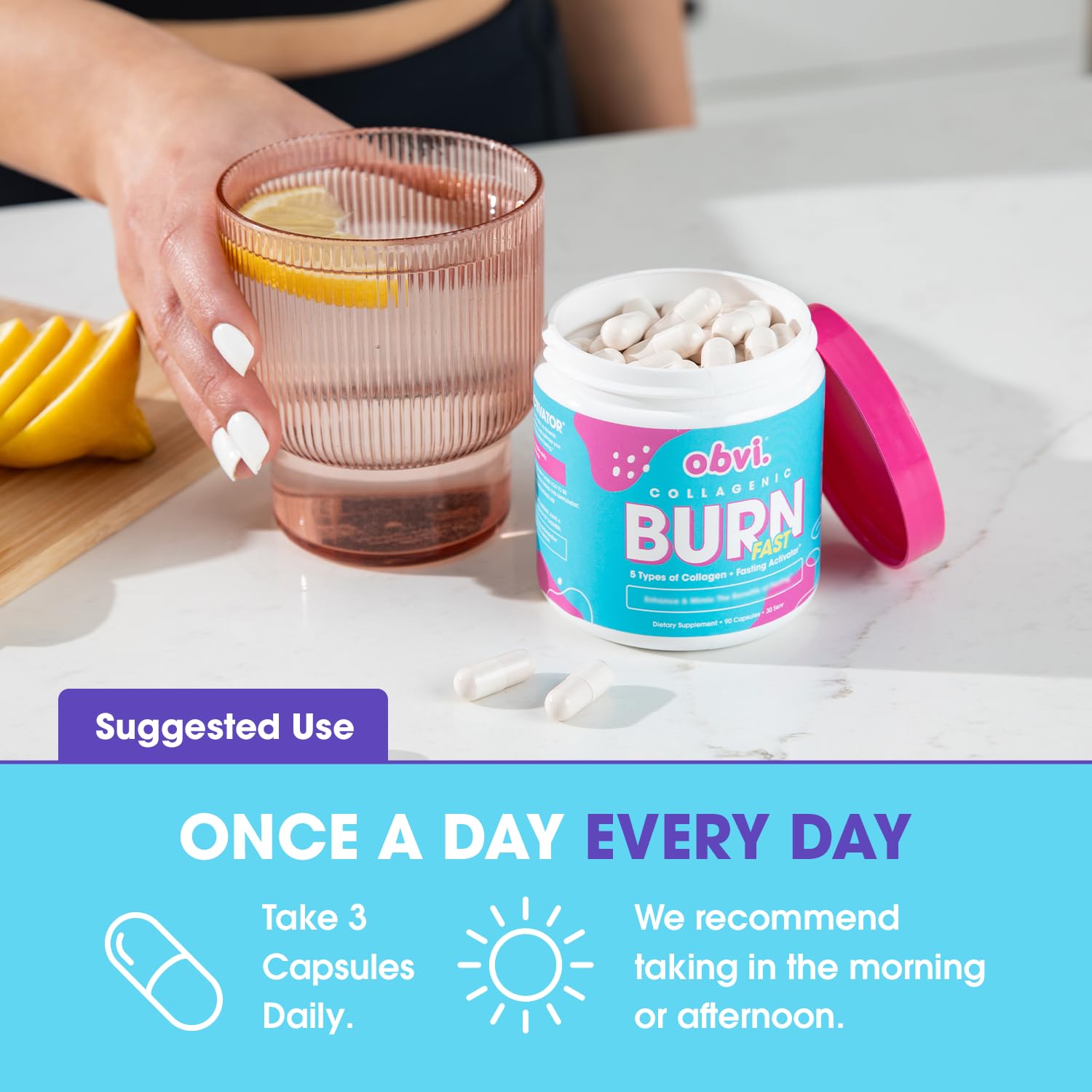 Obvi Multi Collagen Burn Fast — ingrédients hydrolysés mis en avant.