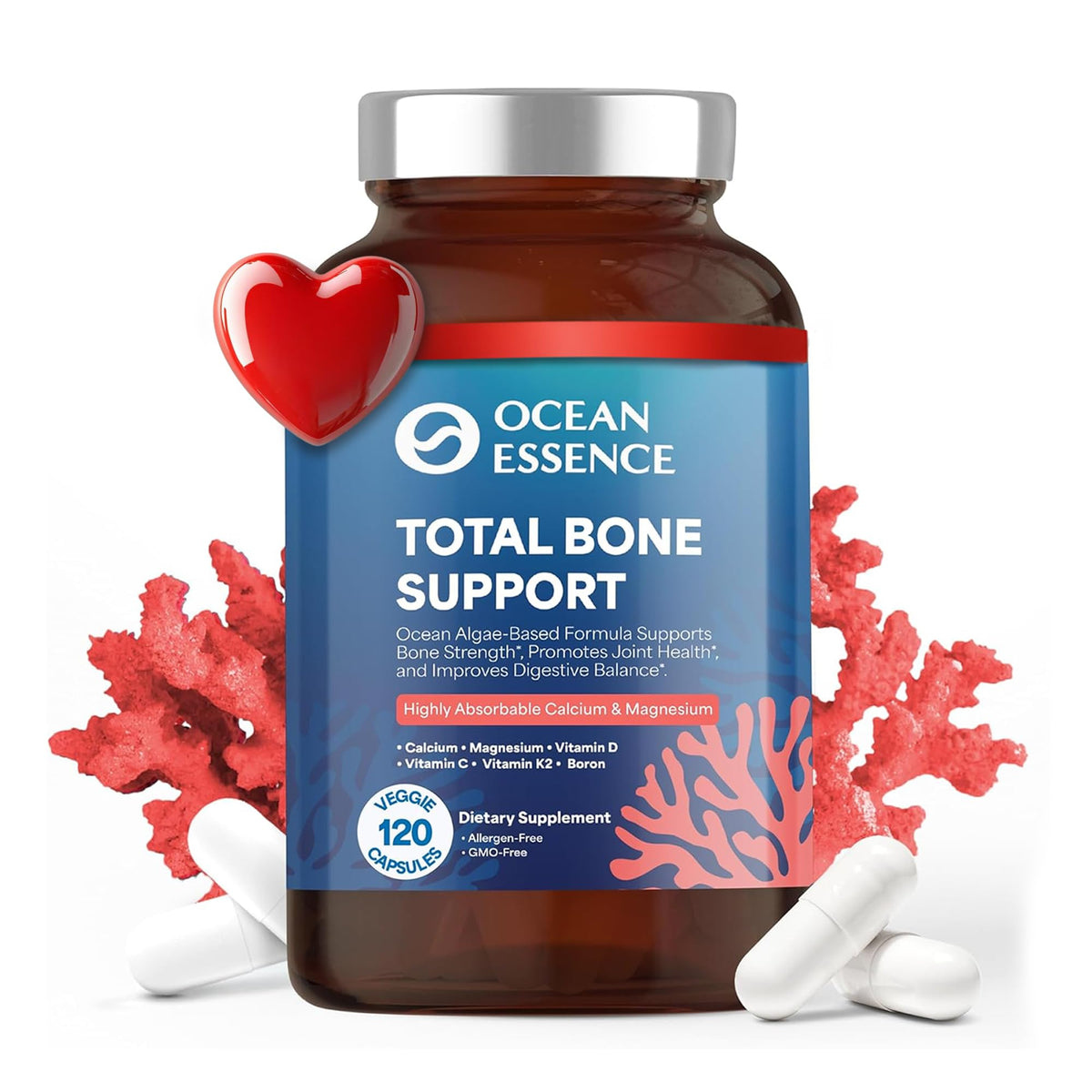 OCEAN ESSENCE Total Bone Support – bouteille montrant le complément pour le soutien osseux.