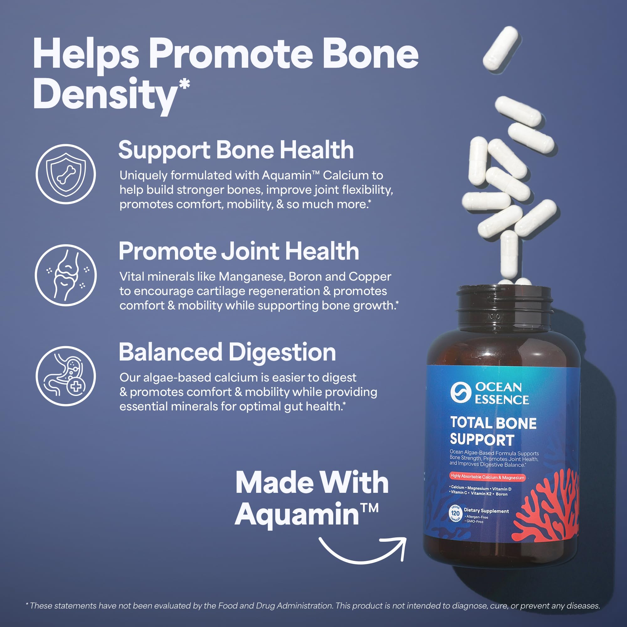 OCEAN ESSENCE Total Bone Support: ingrédients Aquamin pour une source naturelle de calcium.