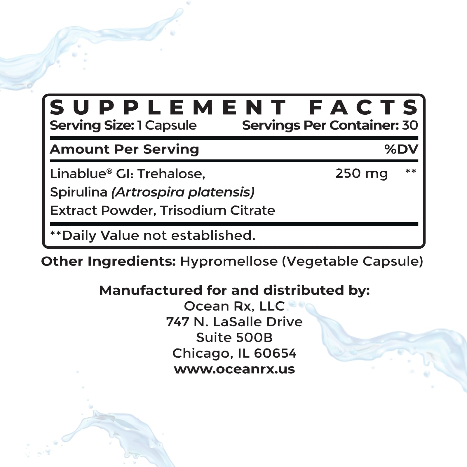 Bouteille Ocean Rx Spiruline bleue sur une table, accès rapide.