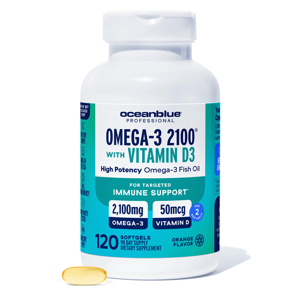 Oceanblue Omega-3 2100 bouteille: prise quotidienne simple et agréable.